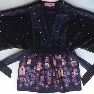 Anthropology Manoush Silk Kimono Dark Blue Top